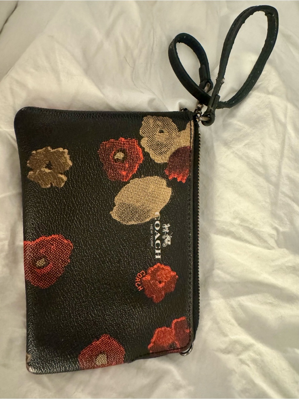 Coach Black Poppy Flower Wristlet